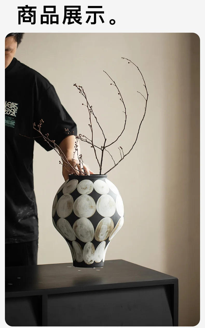 Description Picture 6 of itemChinese Ceramic Vase HandPainted Patterned Pottery Jar Living Room Dried Flower Vase Home Decor Traditional Accent