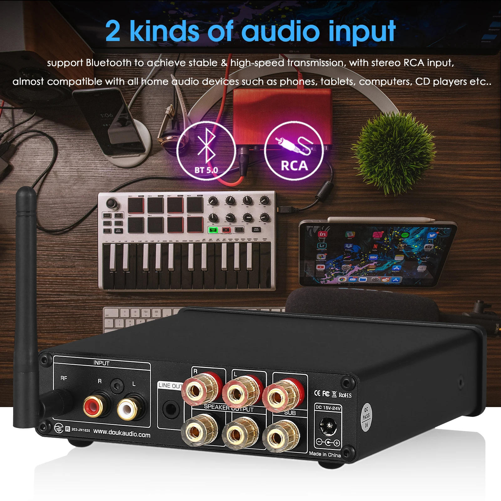 Description Picture 5 of itemNobsound NS-14G 2.1 Channel HiFi Bluetooth TPA3116 Digital Amplifier AUX Desktop Subwoofer Power Amp 50W*2+100W