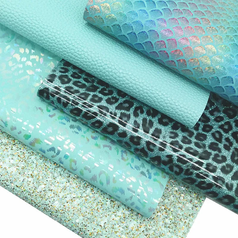 Description Picture 2 of itemMint Glitter Leather Sheets Smooth Leopard Glitter Leather Fish Scales Leopard Synthetic Leather Litchi For DIY 21x29CM Y368