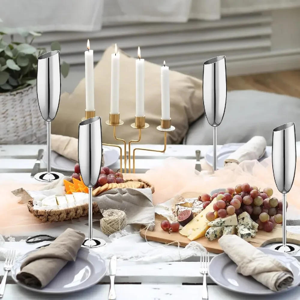 Description Picture 4 of itemNew Stainless Steel Beveled Champagne Cup Goblets 8.2oz Cocktail Martini Wine Glass Champagne Glasses Stemware for Bar Utensils