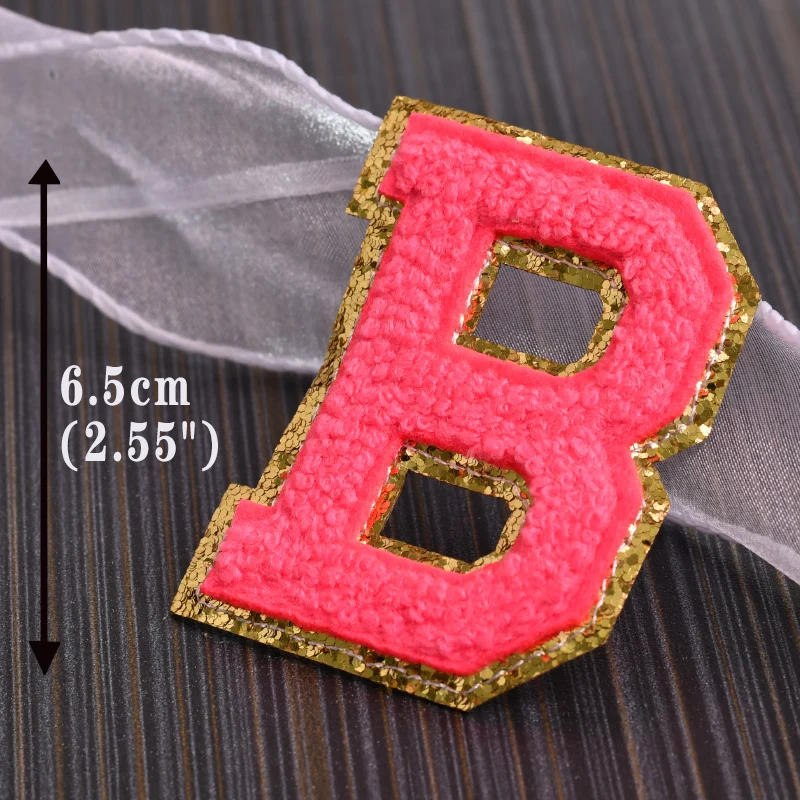 Description Picture 3 of item1Pc 6.5cm/2.5in Sequin Chenille Embroidery Patches Alphabet Letter Patches Appliques Iron On Patches For Clothes