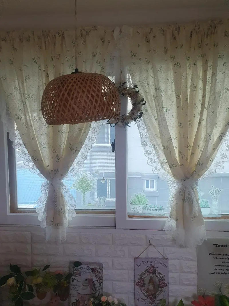 Description Picture 2 of itemLeaf Printed Curtain Short Valance Curtain for Kitchen Cafe Partition Pastoral Lace Small Window Curtain Half Door Restaurant