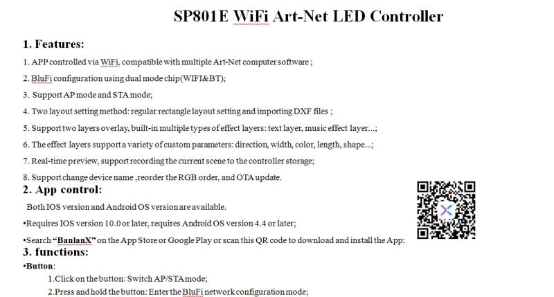 Description Picture 2 of itemSP801E DC5V-24V 12V Art-Net Magic LED WIFI Controller Matrix Panel Module WS2812 WS2811 Light Strip Wireless Control IOS Android