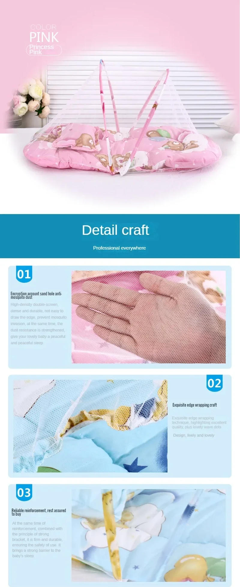 Description Picture 2 of itemBaby Mosquito Net Baby Foldable Free Installation Full Cover with Cotton Cushion Pillow Anti-mosquito Net Universal