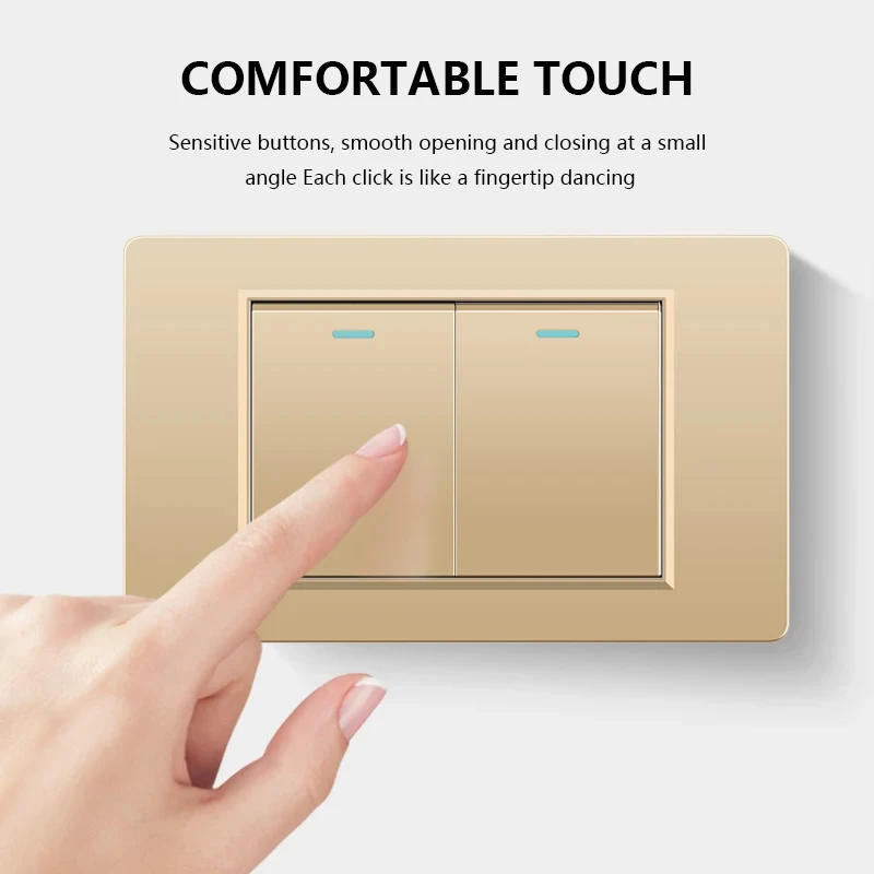 Description Picture 4 of item118 Type Brazil Korea AU US Standard Wall Light Switch 16A PC Panel Power ON OFF 1/2/3/4/Gang 2Way Push Rocker Button Switch