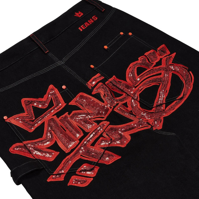 Description Picture 6 of itemPocket Personality Embroidery Summer Baggy Denim Shorts for Men's Classic Design Washed Gym Shorts Straight Wide Leg Shorts