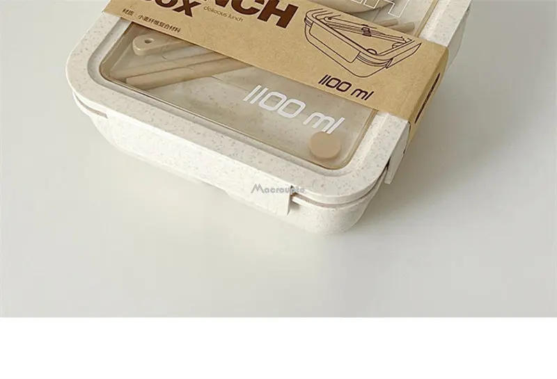 Description Picture 6 of item1100ml Wheat Straw Lunch Box for Kids School Adults Office Portable Food Storage Container Bento Box with Spoon Chopsticks