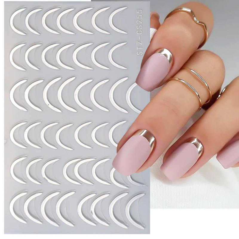 Description Picture 2 of itemFrench Style Metal Line Stripe Nail Decals Stickers Nail Art Form Fringe Tip Guides Self Adhesive Slider Manicure Accessories