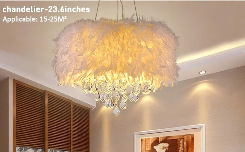 Description Picture 3 of itemModern Living Room LED Chandeliers Feather Crystal Chandeliers Kitchen Interior Lighting Room Decoration Ceiling Pendant Lamp