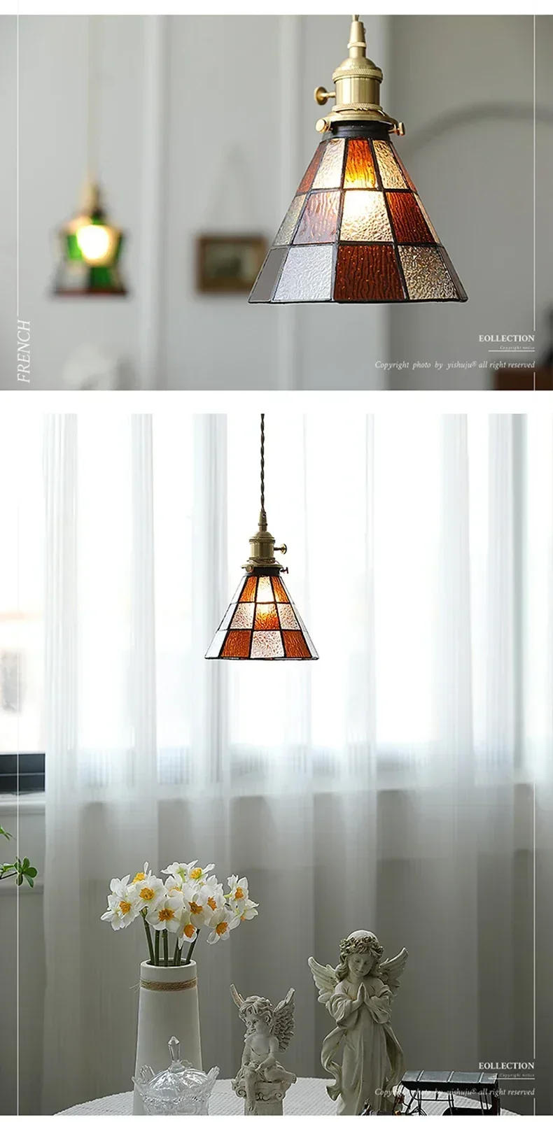 Description Picture 6 of itemNordic Retro Glass Pendant Lights for Dining Room Restaurant Cafe Bar LED Suspension Chandelier Bedroom Bedside Hanging Lighting