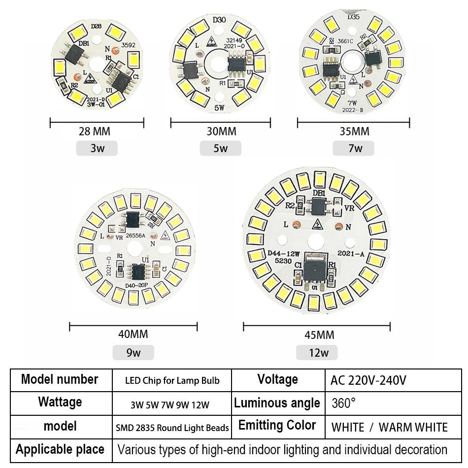 Description Picture 5 of itemLED Bulb Patch Lamp SMD Plate Circular Module Light Source Plate For Bulb Light AC 220V-240V Led Downlight Chip Spotlight LED