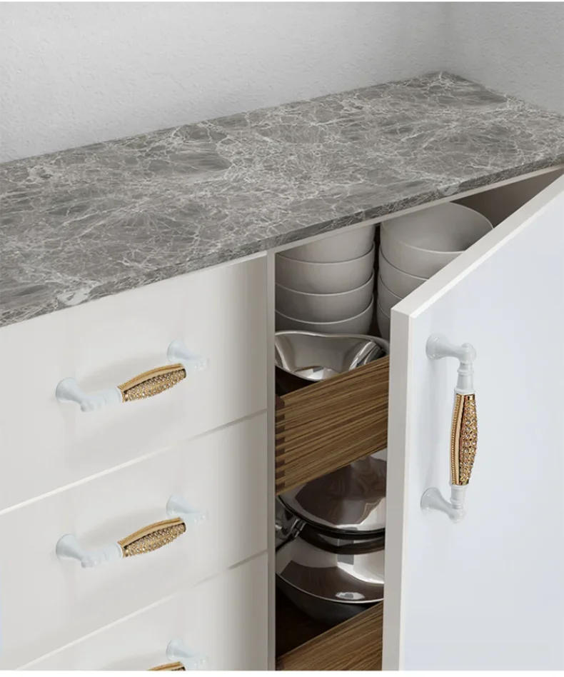 Description Picture 6 of itemEuropean Style Cabinet Door Handle Gold Set Diamond Modern Simple Cabinet Handle Drawer White Wardrobe Door Handle