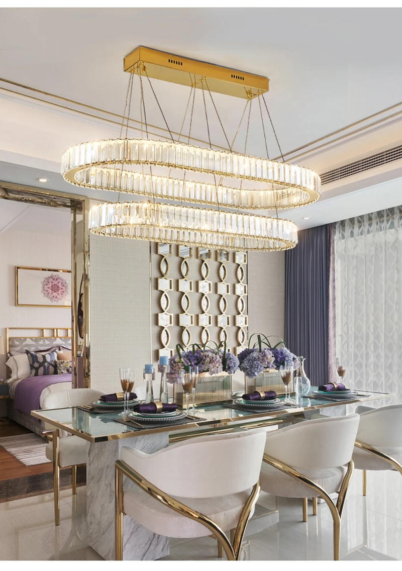 Description Picture 4 of item2023 Modern Luxury Style Crystal LED Pendant Lamp For Dining Room Kitchen Living Room Bedroom Oval Gold Luster Chandelier Light