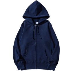 Good Quality Zip Hooded Women Sweatshirt Navy Blue Cotton Casual Street Wear Loose Spring Autumn Solid Color Hoodie Jacket