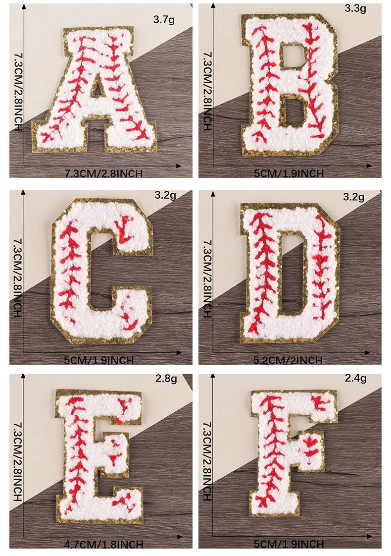 Description Picture 5 of itemBaseball Chenille Letters Patches Sequins Edge Towel Embroidered Iron on Felt Alphabet Heat-adhesive Appliques for Clothes DIY