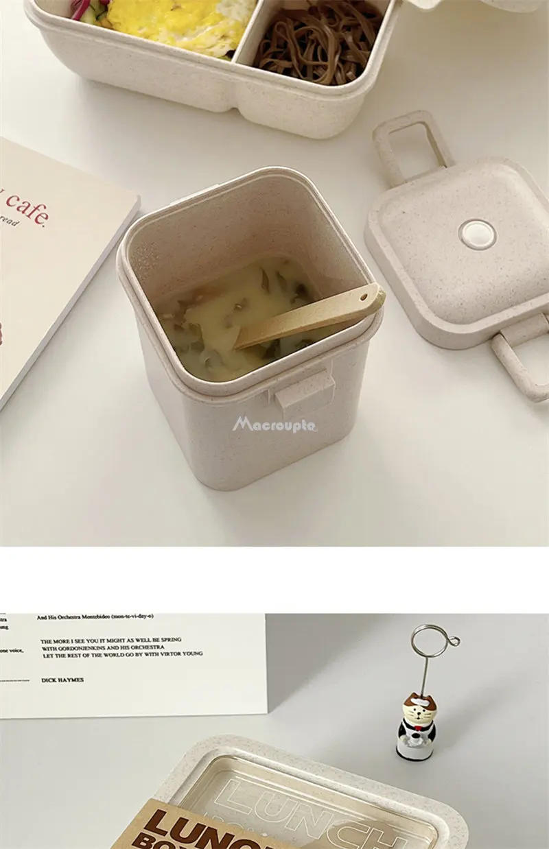 Description Picture 4 of item1100ml Wheat Straw Lunch Box for Kids School Adults Office Portable Food Storage Container Bento Box with Spoon Chopsticks