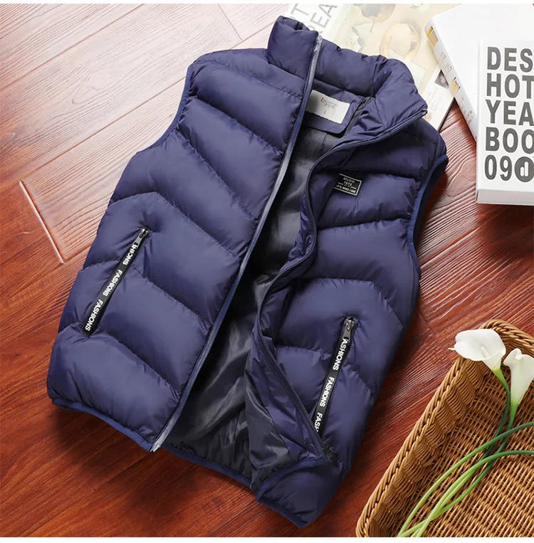 Description Picture 6 of itemVest Jacket Men 2023 New Puffer Sleeveless Coats Mens Solid Color Down Jacket Winter Warm Waistcoat Outwear Windbreaker Clothing