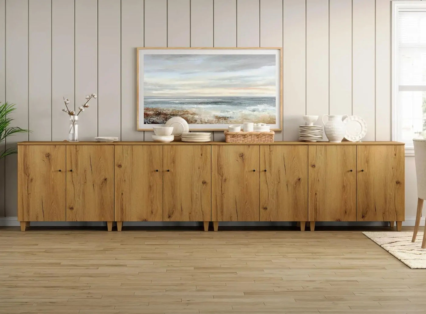 Description Picture 3 of itemSideboards Buffet Cabinets with Doors 4-in-1 Extra Wide Kitchen Wood Buffet Table with 12 Storage Compartments Oak Brown 2 Packs