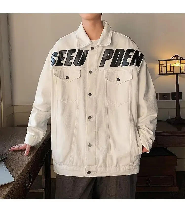 Description Picture 3 of itemAmerican Letter Printed Denim Jacket Couples Loose Casual High Street Personality Handsome Jackets Men Overcoat Male Clothes