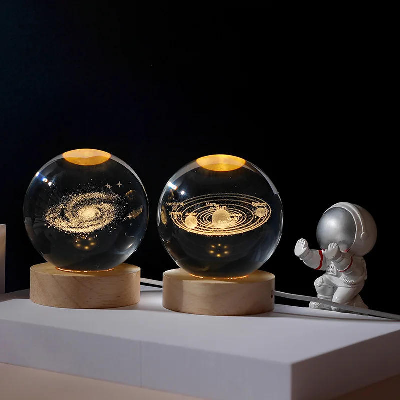 Description Picture 4 of item6cm 3D Crystal Ball Planet Night Light Laser Engraved Solar System Globe Astronomy Birthday Gift Home Space Desktop Decoration
