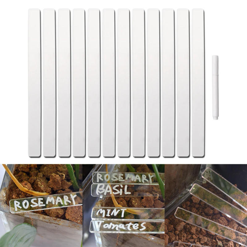 Description Picture 2 of item13pcs Herb Sign Plant Label Marker Pen Set Flower Pot Plant Tag Eco-friendly Acrylic T-Type Transparent For Gardening Decoration