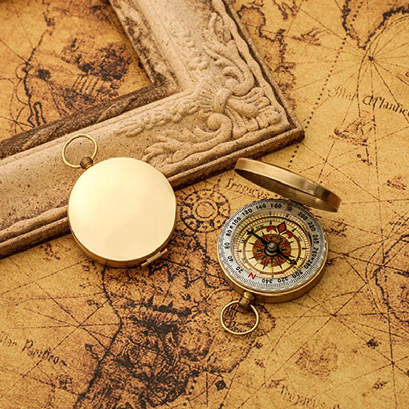 Description Picture 2 of itemMini Portable Copper Navigation Compass Waterproof Mountaineering Camping Hiking Luminous Retro Flip Compasses for Outdoor Tool