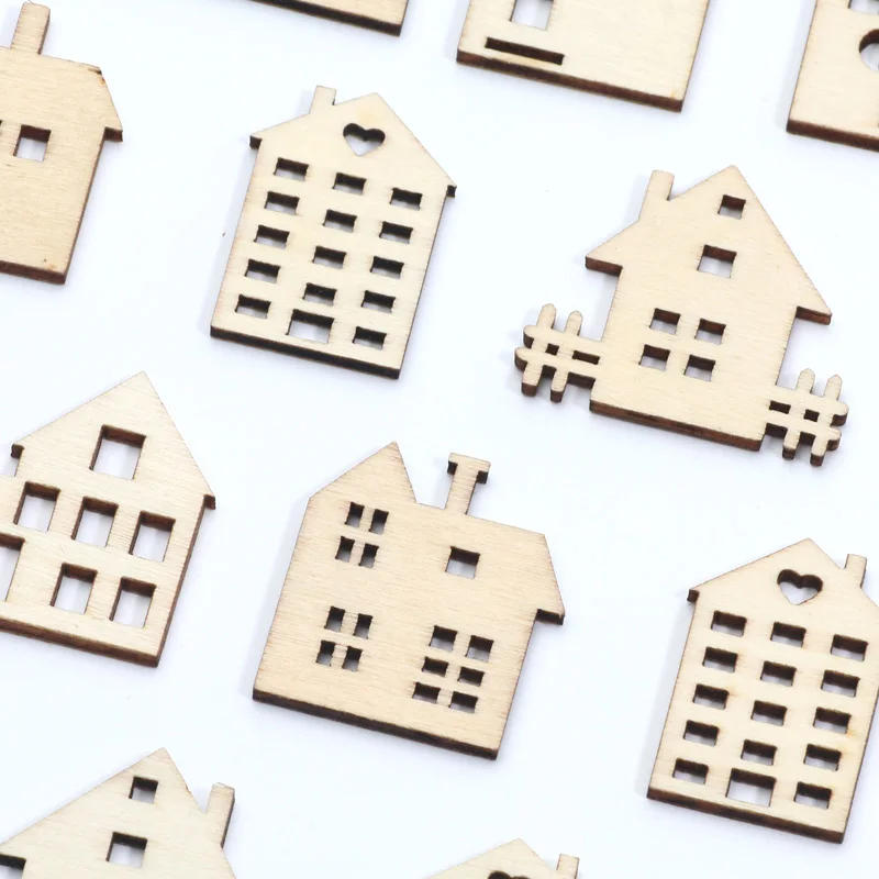 Description Picture 2 of item20pcs Mixed House Embellishments Scrapbooking Wooden Slices Handmade for Home Decoration DIY Puzzle Craft Supplies