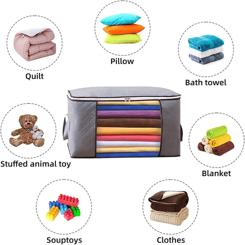 Description Picture 3 of itemClothes Storage Bag 5 Pack Blanket Storage 90L 60x40x35cm Large Storage Bag Set with Handles,Foldable Breathable Closet Storage