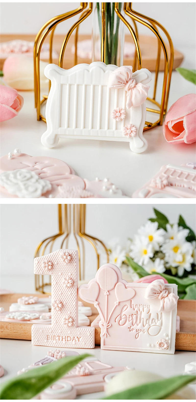 Description Picture 6 of itemBaby Shower Cookie Cutter Pink Princess Girl Birthday Baby Crib Cake Decorating Tools Fondant Biscuit Dessert Emboss Mold Stamp
