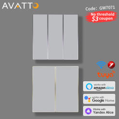 AVATTO Tuya WiFi/ZigBee EU Smart Light Switch 1/2/3/4Gang Button Switch With Ambient Light Works With Alexa Google Home Alice