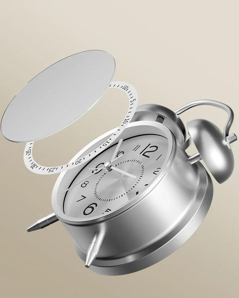 Description Picture 6 of item4.5Inch Twin Bell Loud Alarm Clock Metal Frame 3D Dial with Backlight Battery Operate Desk Table Alarm Clock For Home and Office