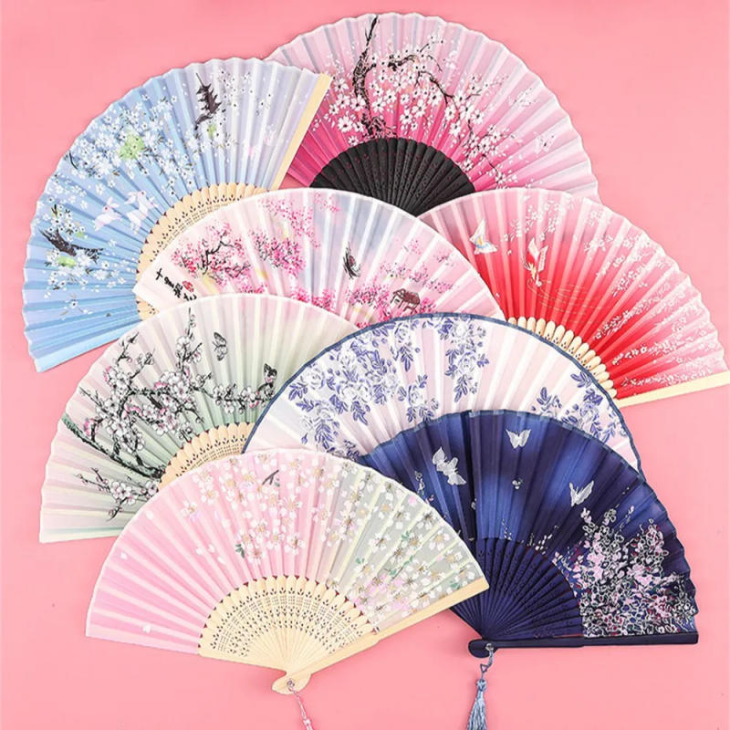 Description Picture 2 of itemVintage Silk Folding Hand Fan Chinese Japanese Bamboo Fans Craft Gifts Women Dance Performance Props Home Decoration Ornaments