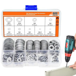 Assorted Washers 600PCS Flat Fender Washers For Screws 9 Sizes Gasket Fender Flat Washers Anti-Rust Hardware Assortment Kit For