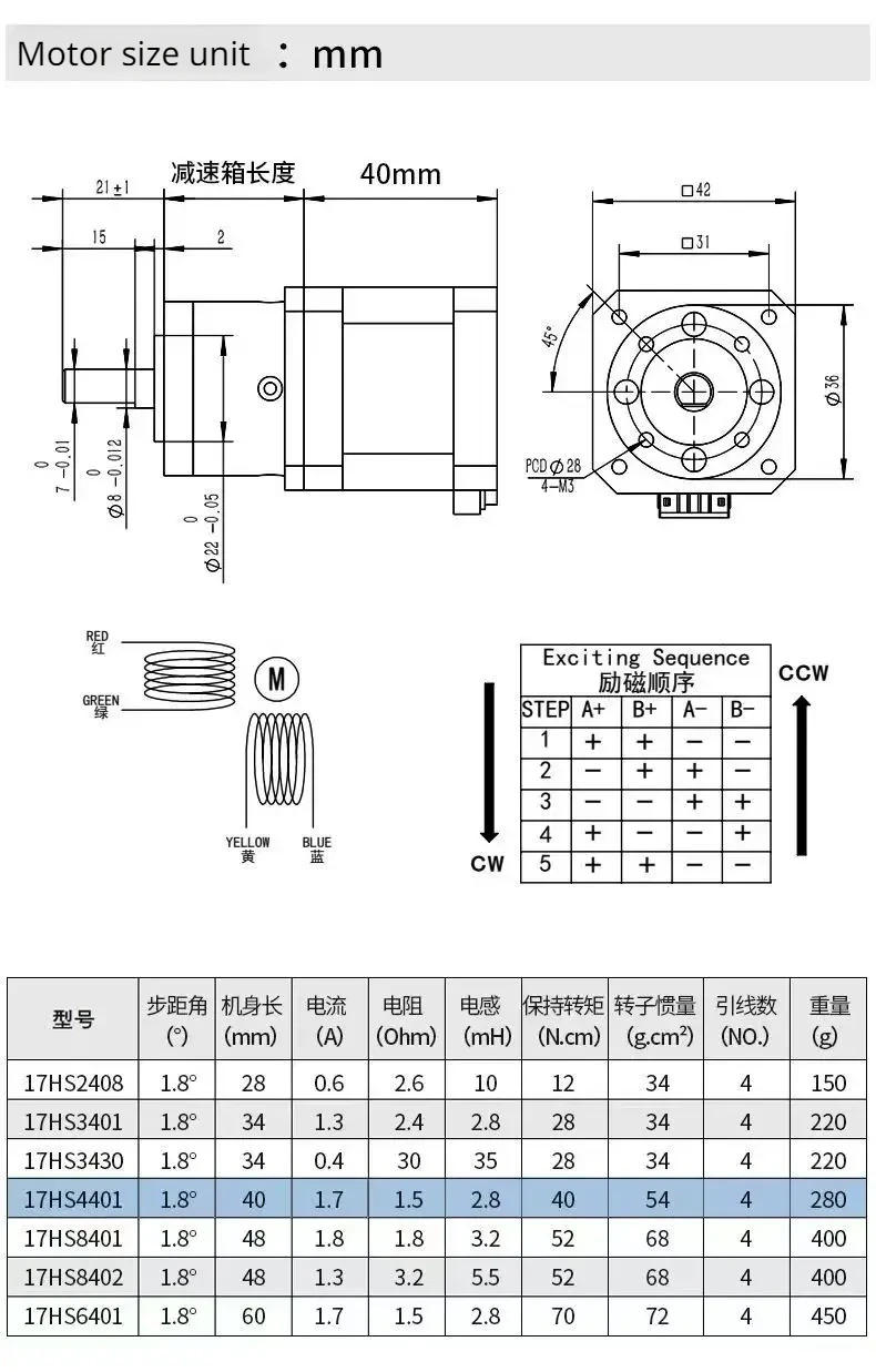 Description Picture 5 of item17HS4401S-PG5.18：1 motor is 40mm height Extruder Gear Stepper Motor Ratio Optional Planetary Gearbox Step Geared for 3D Printer