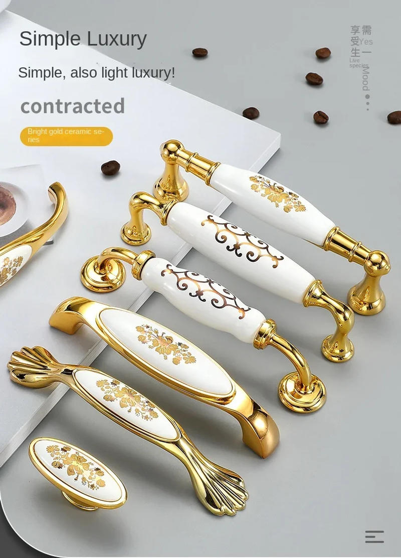 Description Picture 2 of itemGolden Furniture Ceramic Knob Modern Simple Rose Gold European Single Hole Drawer Cabinet Wardrobe Cupboard Door Handle