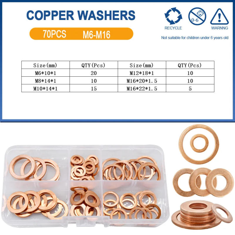 Description Picture 5 of itemPure Copper Flat Washer Suite Solid Metal O-Ring Gasket Oil Sump Plug Seal Valve Cover The M5 M6 M8 M10 M12 M14 M16 M20 Gasket