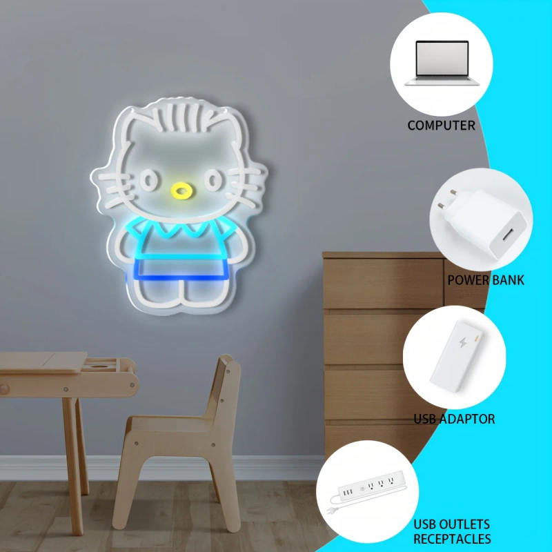 Description Picture 3 of itemHello Kitty Neon Sign for Wall Decor USB Powered Neon Light for Home Bedrroom Game Room Decor Gift for Friends Familes Kids Gift