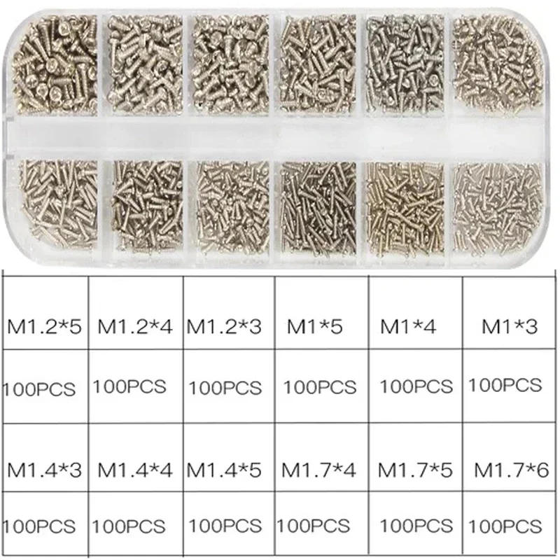 Description Picture 6 of itemM1 M1.2 M1.4 M1.7 Micro Glasses Screws Round Head Self-tapping Electronic Small Wood Screws Kit Assortment 1200Pcs