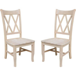 US Set of Two Double X-Back Dining Chair, 19.9"W x 22"D x 41.3"H, Wood Unfinished