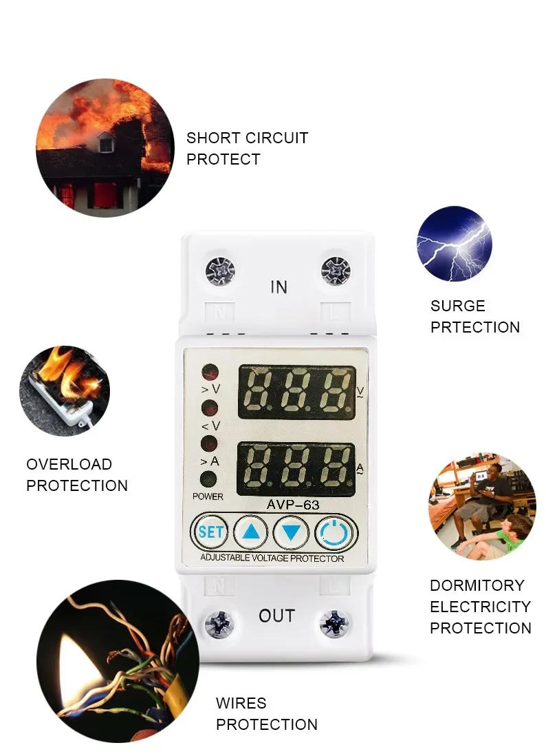 Description Picture 6 of itemHigh quality Voltage Protector Adjustable Over Under Voltage Protector Electric Power Protector