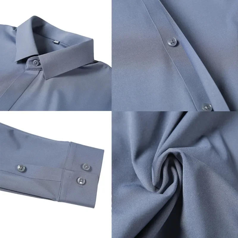 Description Picture 3 of itemHigh Elastic Long Sleeve Shirts For Men Clothing 2024 Business Formal Wear Casual Tuxedo Big Size Men's Social Shirt Dress 4XL-M