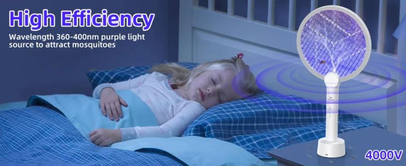 Description Picture 5 of item2 in 1 Indoor Outdoor Mosquito Killer Electric Fly Swatter 4000V Bug Zapper Racket with 3-Layer Safety Mesh Fly USB Rechargeable