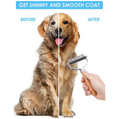 A36T-2X Pet Grooming Brush, 2 Sided Undercoat Rake For Dogs & Cats,Safe Dematting Comb & Deshedding Tool