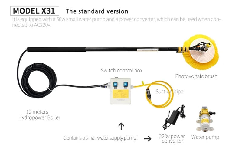Description Picture 5 of itemSingle-Head PP Material Solar Panel Cleaning Brush With Extendable Pole Electric Version PV Solar Panel Cleaning Rotating Brush
