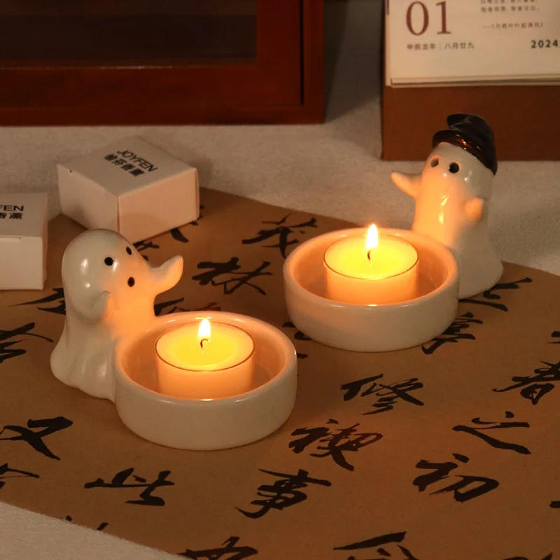 Description Picture 2 of itemCandlestick Home Decor, Ceramic Ghost Halloween Decor Cup, Candle Holders,Party Decoration, Cartoon Ornamentt, Tealight Gift Box