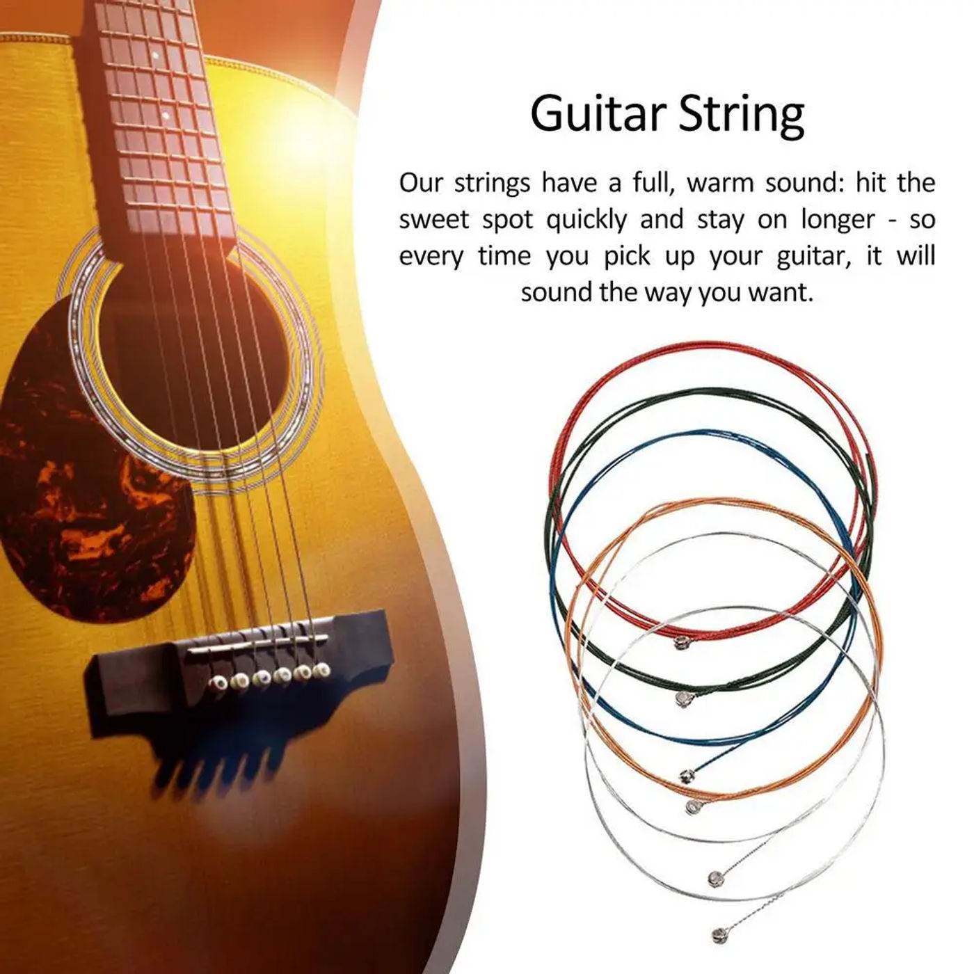 Description Picture 3 of itemGuitar Strings Acoustic Guitar Brass Strings Folk Guitar Steel Strings Set Phosphor Bronze Musical Instrument Accessories 6Pcs
