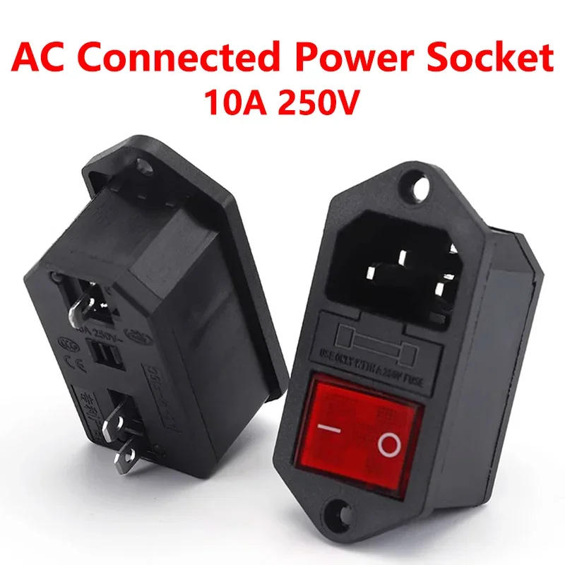 Description Picture 2 of item5/20PCS AC-01B-1 Red 10A250VAC 3 Terminal Power Socket  LZ-14-F19 With 10A Fuse Switch Wlre  AC Power Cord Inlet Plug Socket