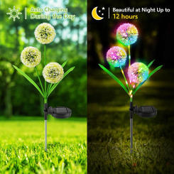 36LED Garden Ornaments Solar Powered Dandelion Flower Lights Plastic Grass Ball Led Lights 2 Modes 3 Head Front Yard Decoration