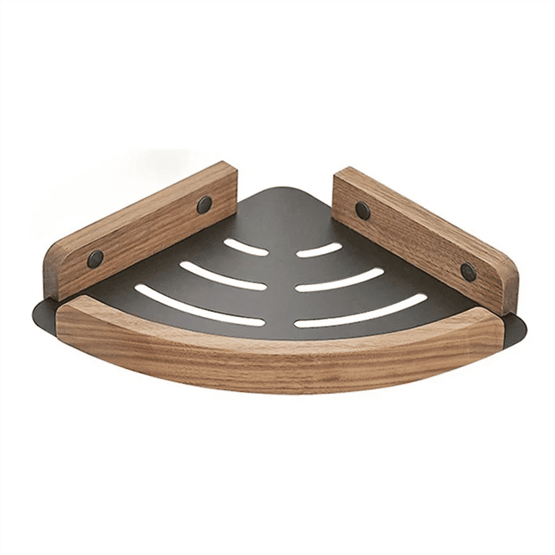 Description Picture 4 of itemABKJ-Walnut Wood Bathroom Shelves Wall Mounted Shower Corner Storage Shelf Kitchen Organizer Rack