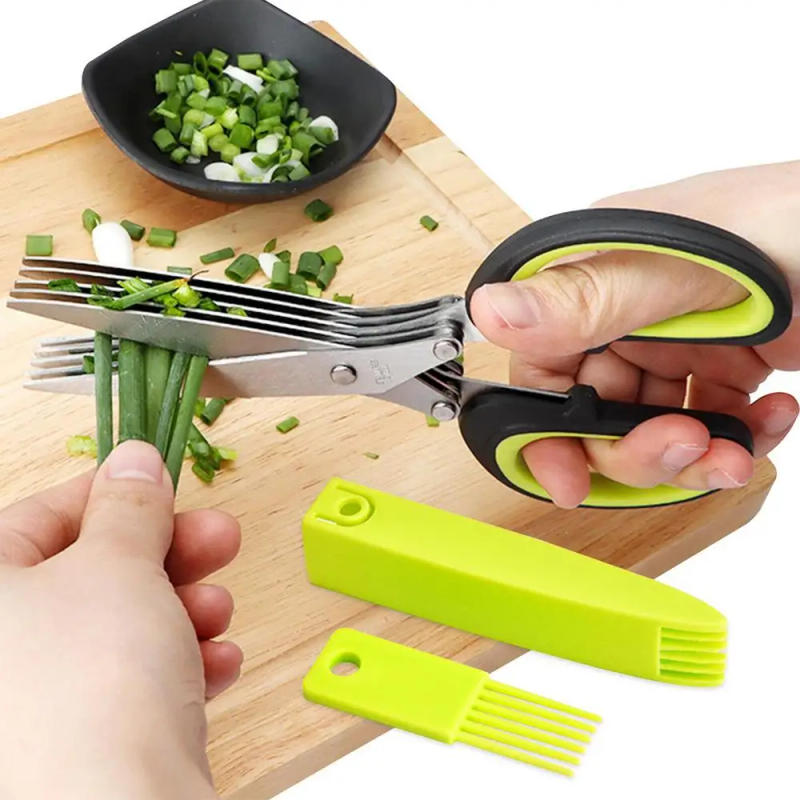 Description Picture 2 of itemMulti Layer Scissor Kitchen Shears 5 Blade Stainless Steel Scallion Cutter Laver Spices Herb Chive Cutter For Cutting Cilantro